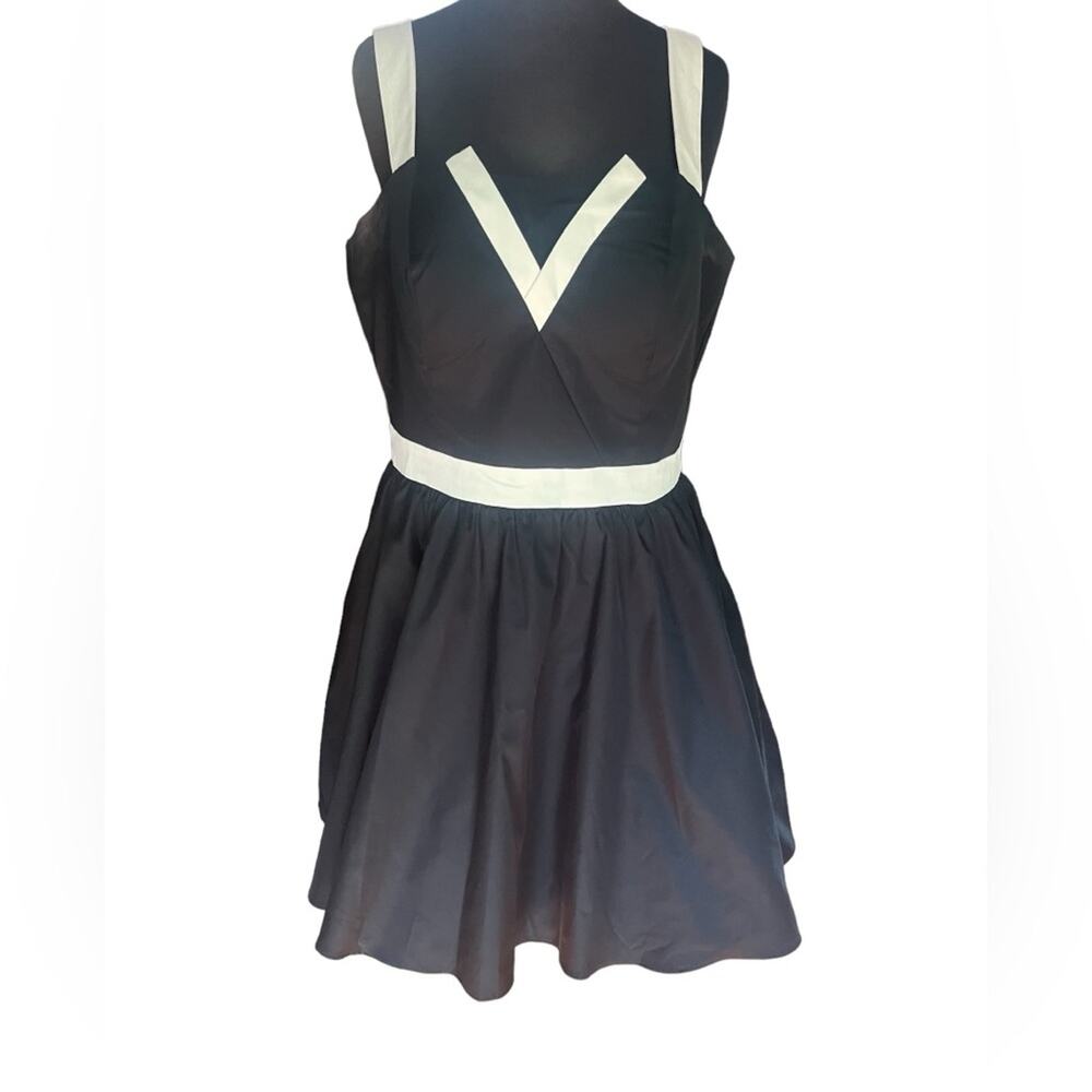 Chi Chi London Black White Trim Sheer Cutout Retro Cocktail Dress Size 14 French